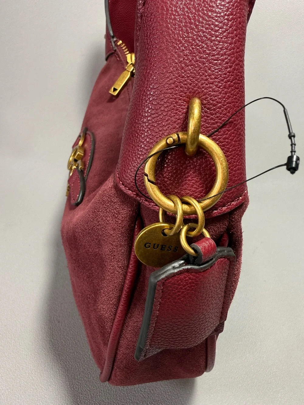GUESS Malva Wine Suede and Leather Hobo Bag